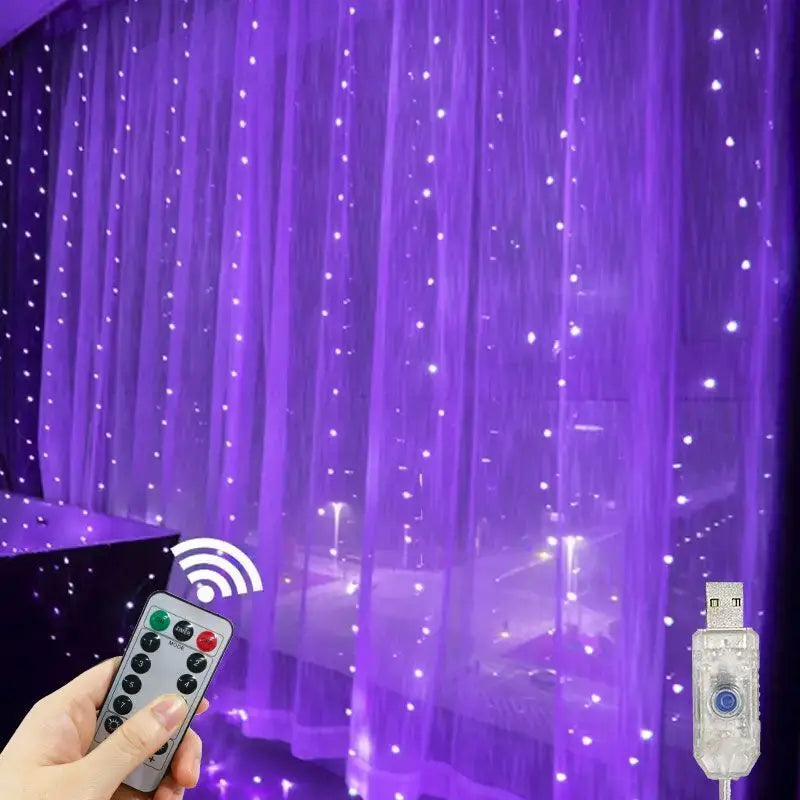 USB Plug Curtain LED String Lights 8 Modes Remote Control Holiday Wedding Fairy Garland Lights For Bedroom Living Room Decor
