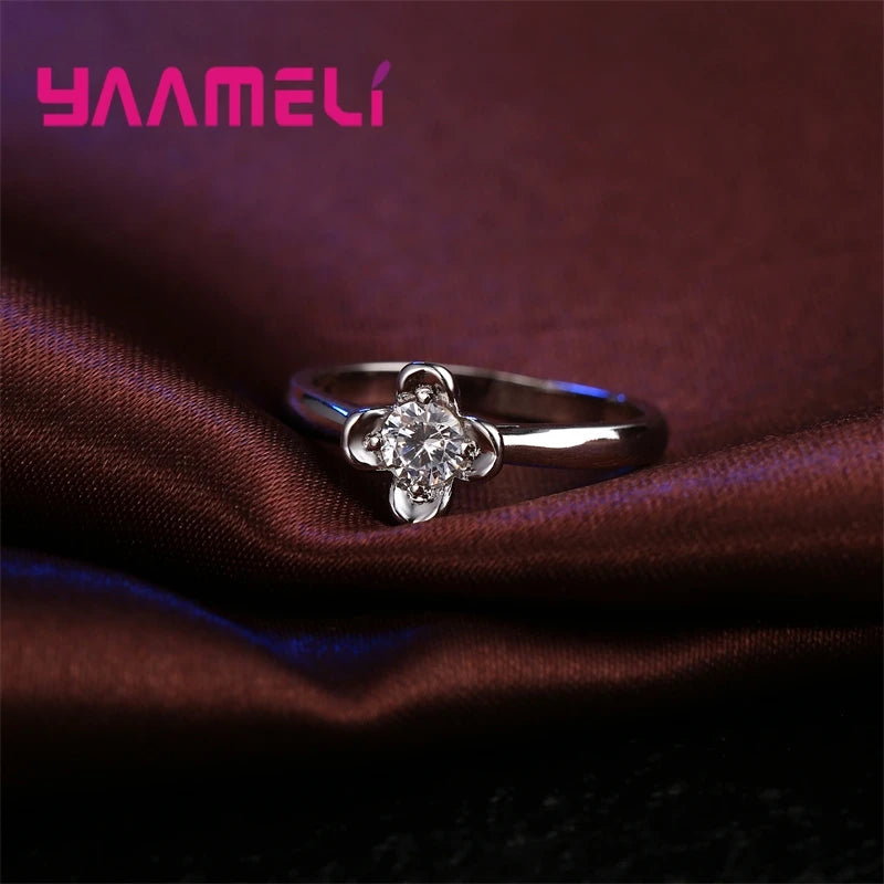 925 Sterling Silver Promise Jewelry Flower Cubic Zirconia Charms for Women Lady Wedding Engagement Ring