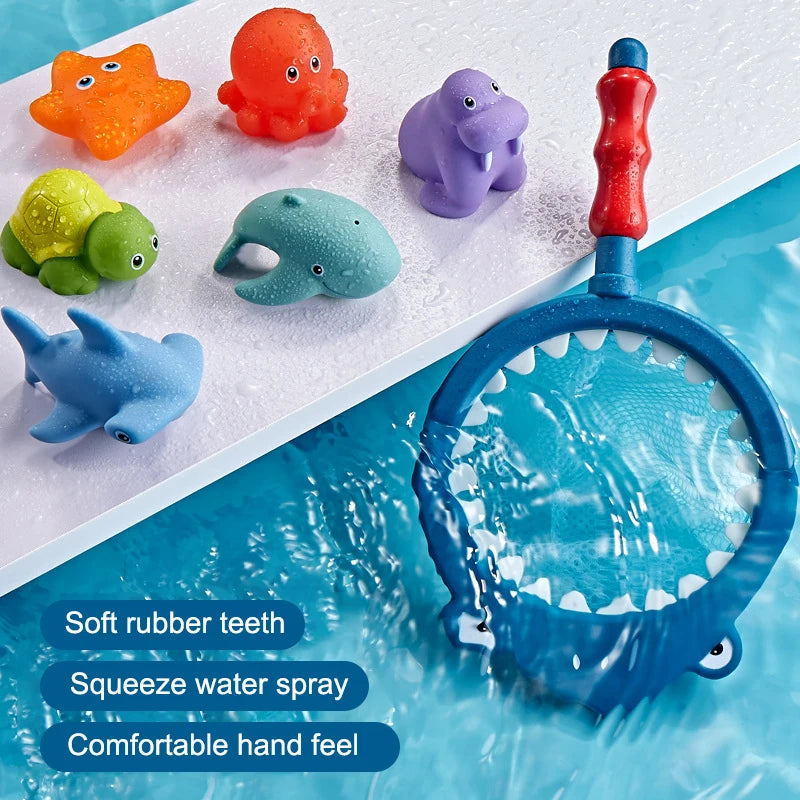 Baby Bath Toy Cute Animal Bath Toy Bathtub Swimming Soft Rubber Float Parent-child Interaction Catch Fish Game Toys Funny Gifts