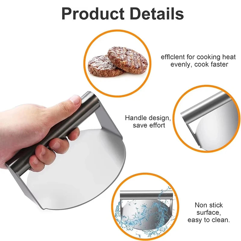 Stainless Steel Smash Burger Press Hamburger Patties Meat Masher Circular Meat Press Mold for Deli Meats Kitchen Tools