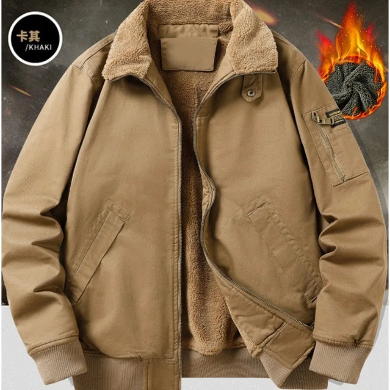 Winter Fashion Trendy Jacket for Men, Padded with Fleece and Thickened Lambswool, Casual and Loose-fitting,Warm Clothing for Men