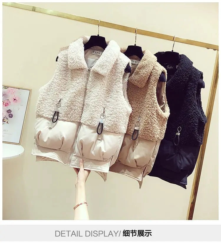 Autumn and Winter Women's Suit Lamb Wool Vest Thickened Cashmere Sweater High Waist Casual Woolen Trousers Three Piece Set