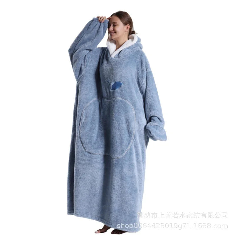 Thickened Warmth Sleepwear Sweatshirt Home Clothes round Neck Full Sleeve Loose Version Coat Style Polyester Fiber Women's Fashi