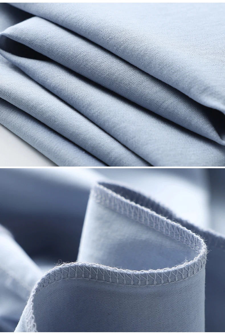 Men's Cotton High-End Fabric Liquid Ammonia T-shirt 100% Mercerized Cotton Short-Sleeved Summer Cool Silky Crewneck Sweater