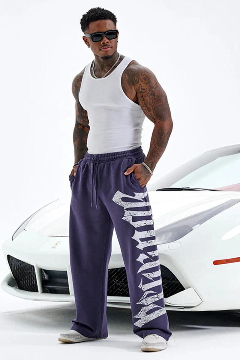 2026 Young American trendy sweatpants collaboration anime joggers cotton terry print wide-leg casual pants hip-hop street pants