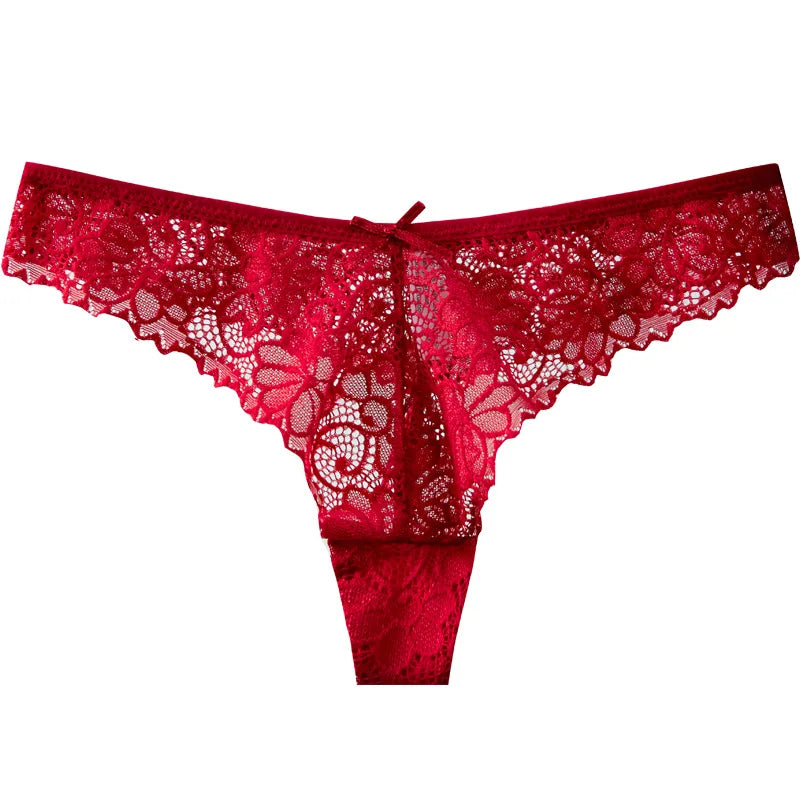Thong Panty for Women Low Waist Lace Underwear Hollow Transparent T-pants