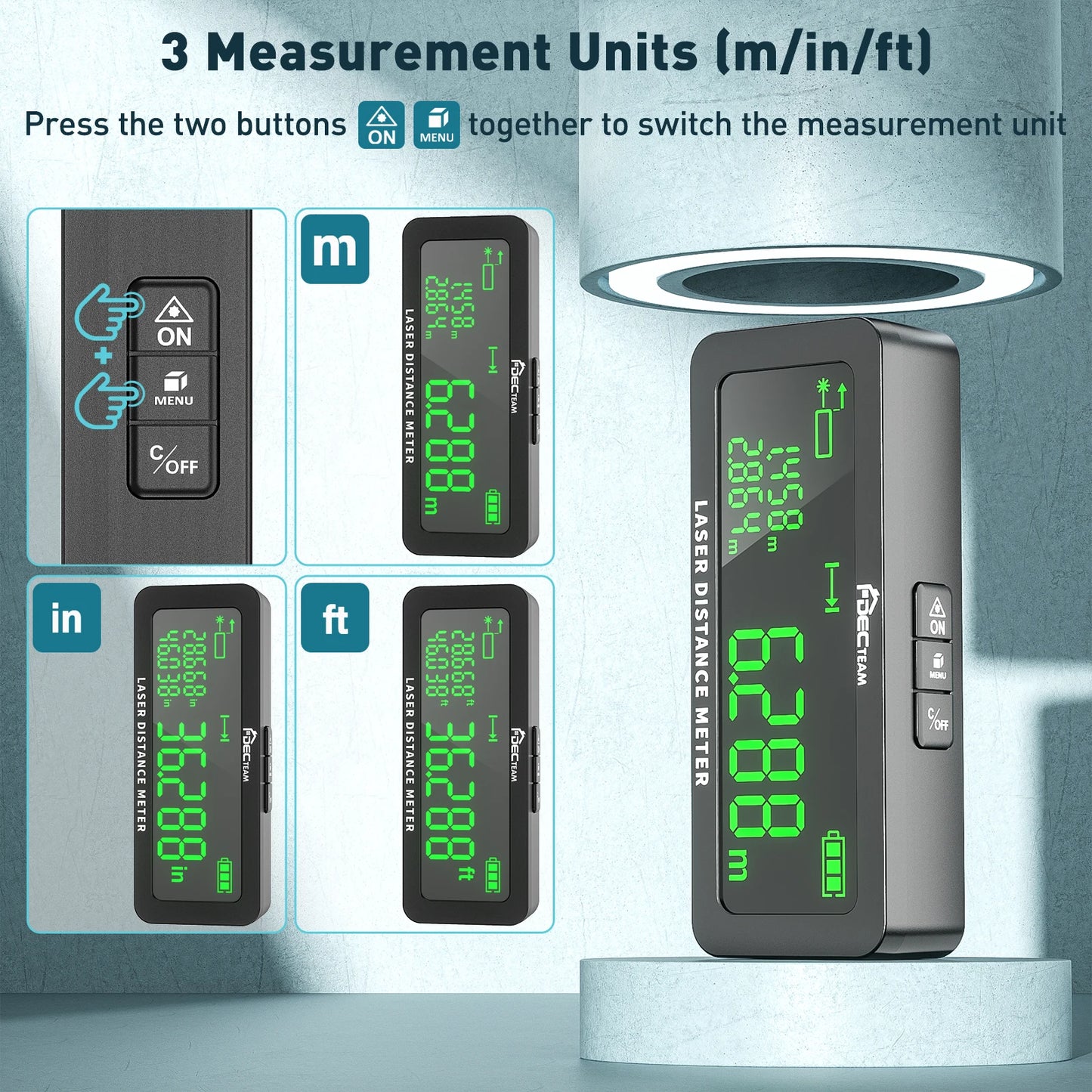 Decteam MN50 Laser Distance Meter 165Feet/50M Laser Measure with LCD Multiple Angle Distance Area Volume Measurement Modes