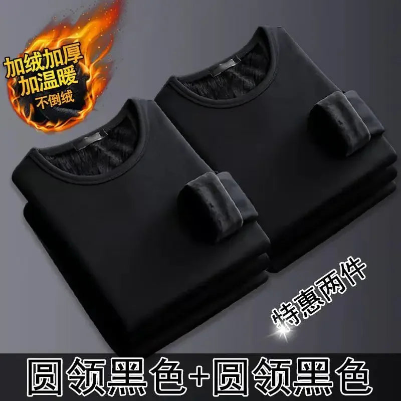Thermal Underwear Shirt Men V Neck Fleece Sport Tops Autumn Thermo Clothing Comfortable Warm Long-Sleeved 5XL