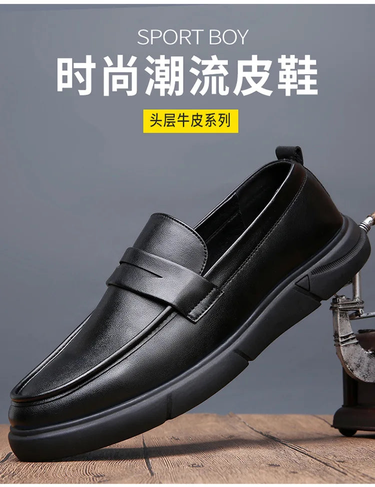 Genuine Leather Men's Business Leather Shoes Soft Soled Comfortable Men's Driving Shoes Loafers