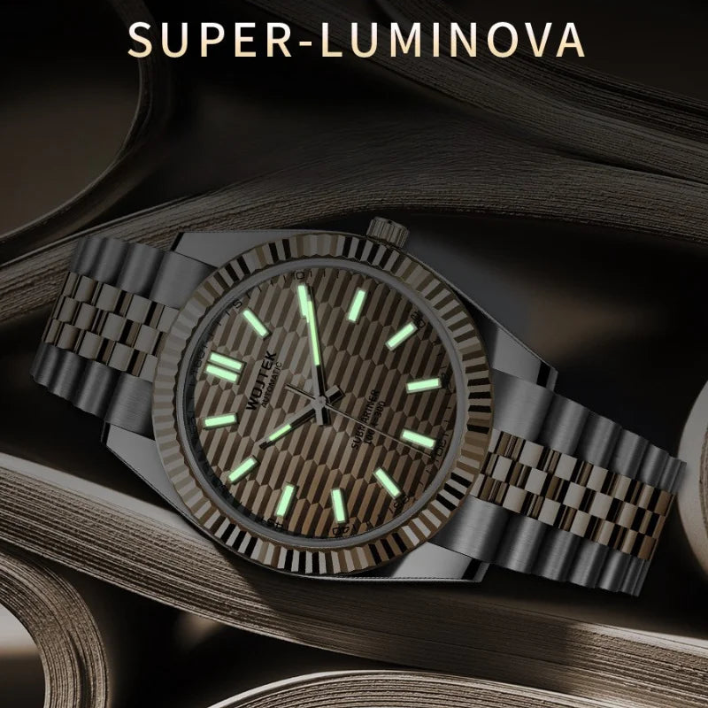 Automatic Mechanical Watch Log-Style with 40mm Diameter 14mm Thickness Steel Case and Strap Luminous Function 3ATM