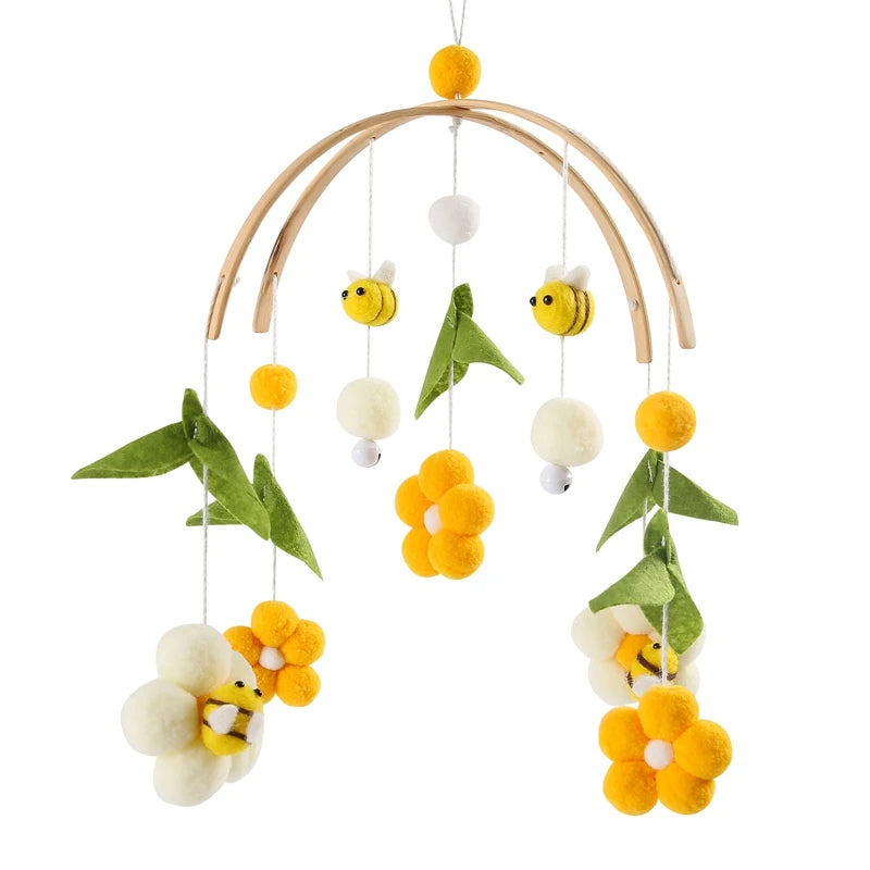 Baby Rattle Toys 0-12Months Newborn Wooden Crib Mobile Bee Toy Music Box Bed Bell Hanging Toy Holder Bracket Bed Bell Baby Gifts