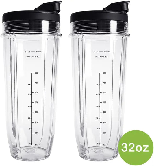 32OZ 2Pcs Cups with Lids Replacement Parts  for Ninja Blender For Ninja Auto IQ Blender BL450 BL480 BL642 BL680 BL490 BL640