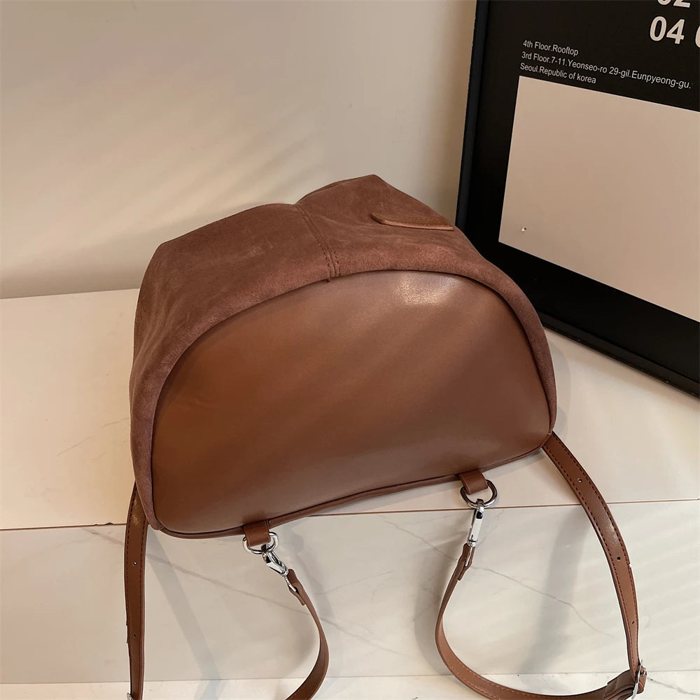 2024 Latest Women Fashion Backpacks Drawstring Bucket Shoulder Bags Soft Suede Large Capacity Rucksack For Travelling Shopping