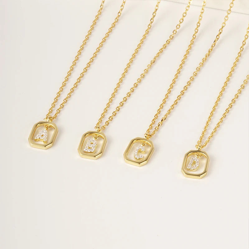 925 Sterling Silver Letter Necklace with 26 English Letter Zircon Pendant Geometric Design Personalized Necklace Luxury Jewelry