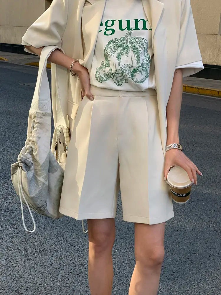 Pant Suits 2025 Spring and Summer Thin Casual Loose Short Sleeved Suit Jacket Women Suit Two-piece Set