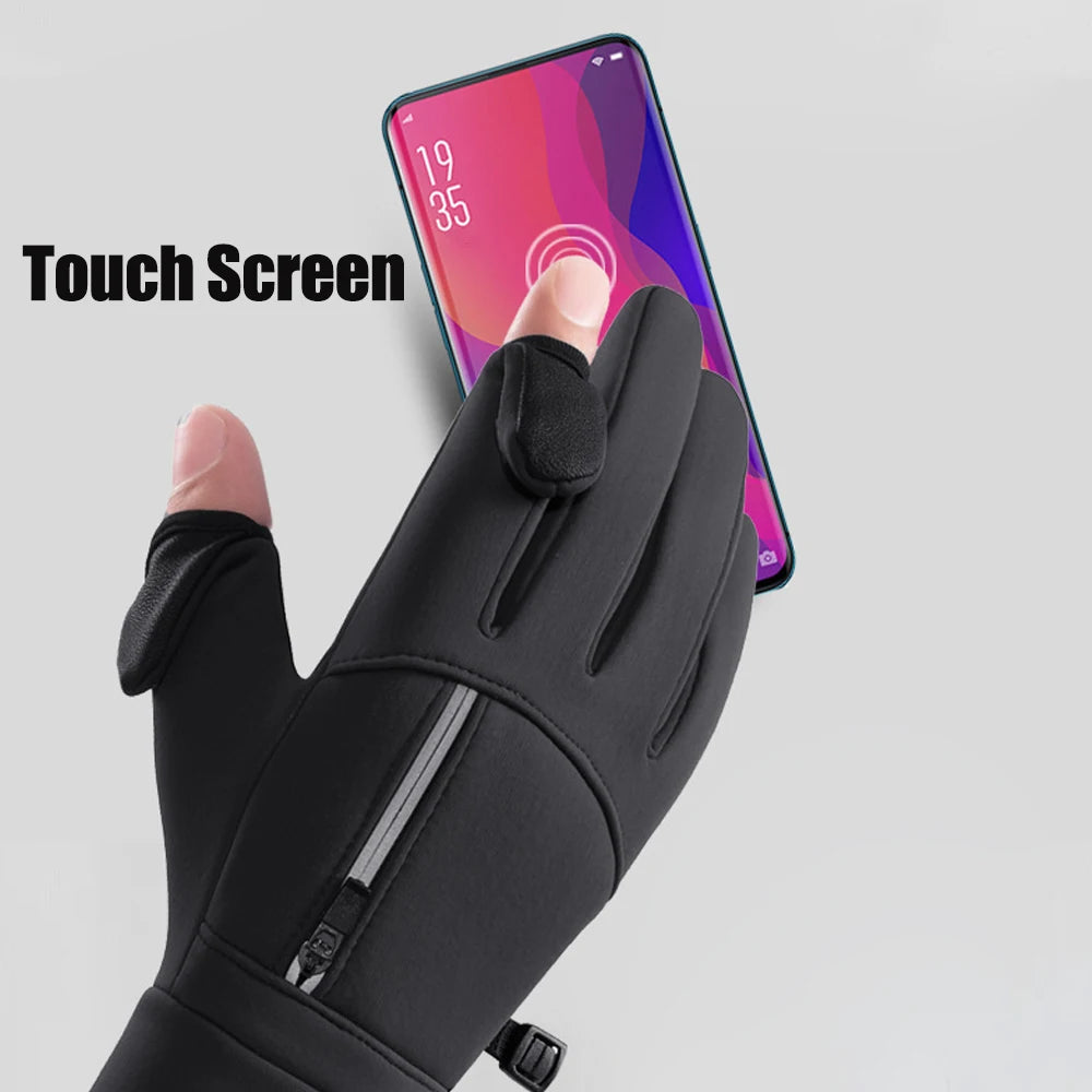 Winter Warm Gloves Flip Over Expose Two Fingers Gloves Windproof Touch Screen Gloves Cycling Ski Fishing Gloves