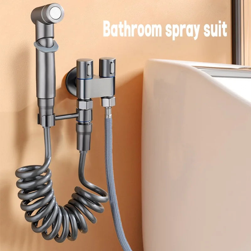 Toilet Cleaning Bidet Toilet Sprayer Set Water Portable Handheld Bidet Sprayer Shower Double Outlet Angle Valve Accessories