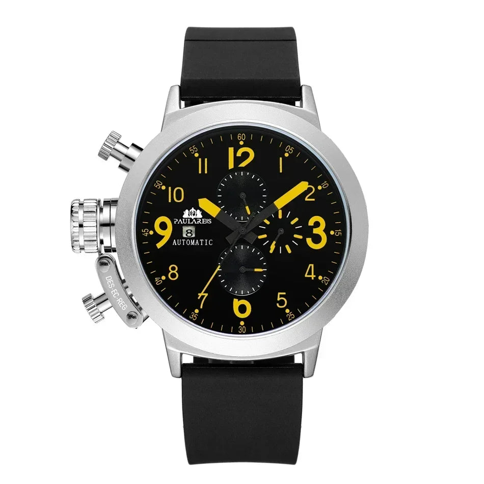 Automatic Watches for Men Mechanical Self Wind Rubber Boat Case Orange Blue Yellow Grey Fashion U Left Hand Reloj Hombre Baratos