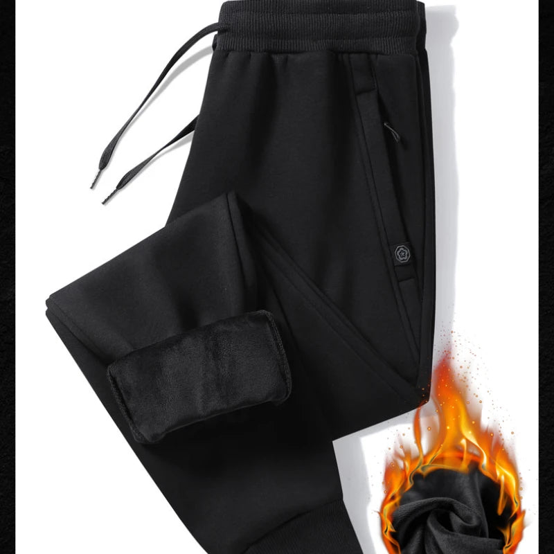 Men's pants 2025 autumn and winter with plush and thickened pure cotton casual sanitary pants, sports leg binding casual pants