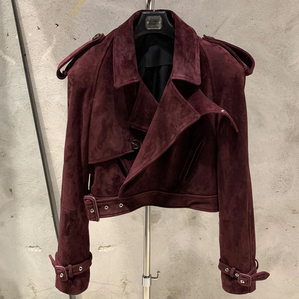 Embossed Leather Jacket Women Winter Genuine Sheep Leather Coat Wide Shoulder and Paddad 23012