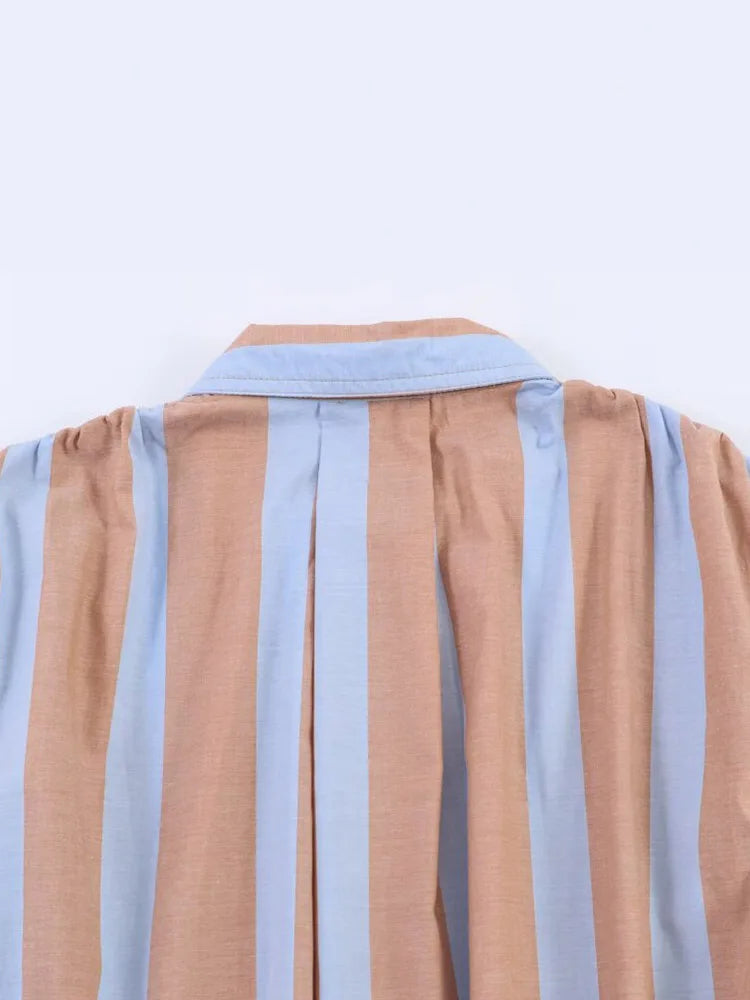 Women Summer Shirts Blouses Tops 2026 Fashion Striped Sahes Bow Turn-Down Collar Female Elegant Street Top Clothing