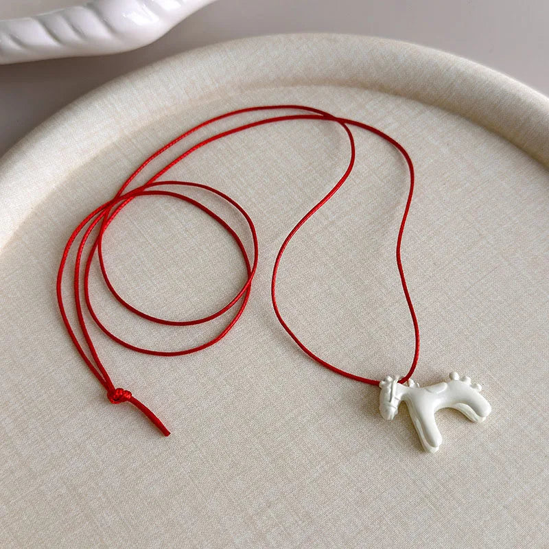 New Trendy Colorful Horse Pendant Long Necklace for Women Adjustable Sweater Chain Jewelry Fashion Accessory Gifts