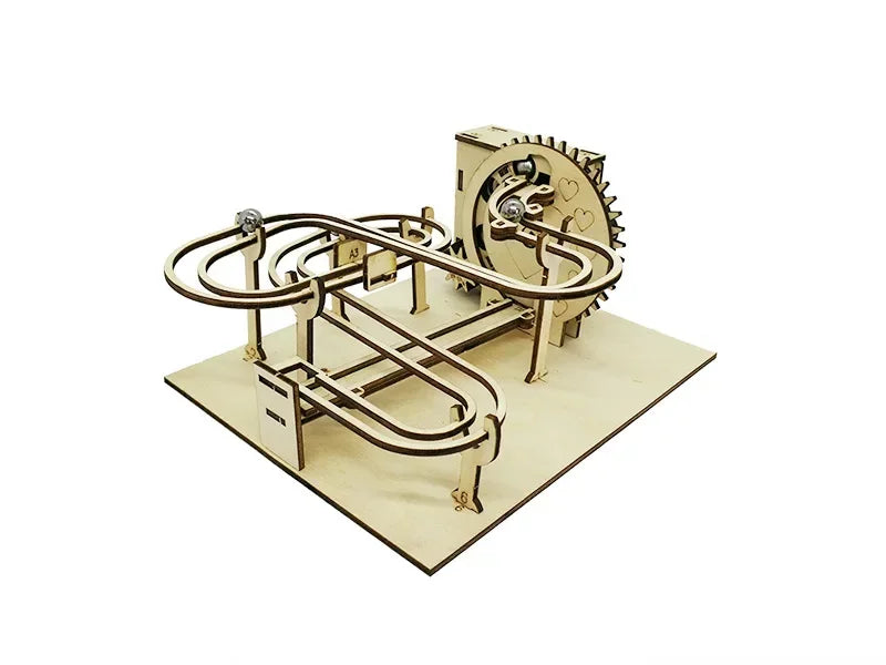 DIY 3D Wooden Marble Run Kit Build Mechanical Gears Steam Powered Science Experiment Educational Toy for Children and Teens