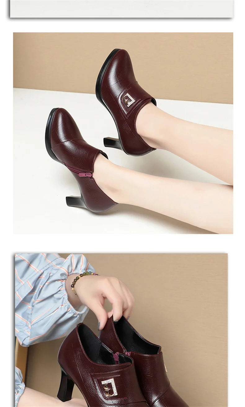 High Heels for Women 2024 Spring New Deep Mouth Soft Bottom Waterproof Business Formal Wear Office High Heel Leather Shoes
