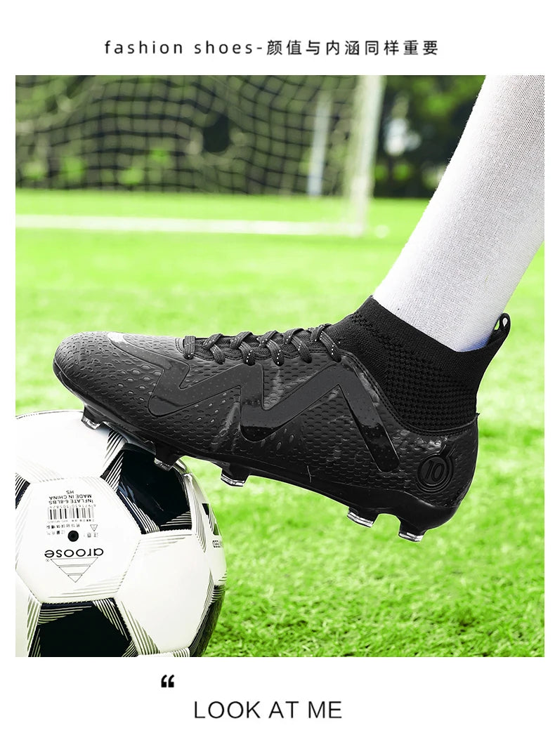 Adult Professional FG/TF Soccer Shoes Non-Slip Long Spike Football Boots Young Kids High Ankle Cleats Grass Soccer Sneakers ﻿