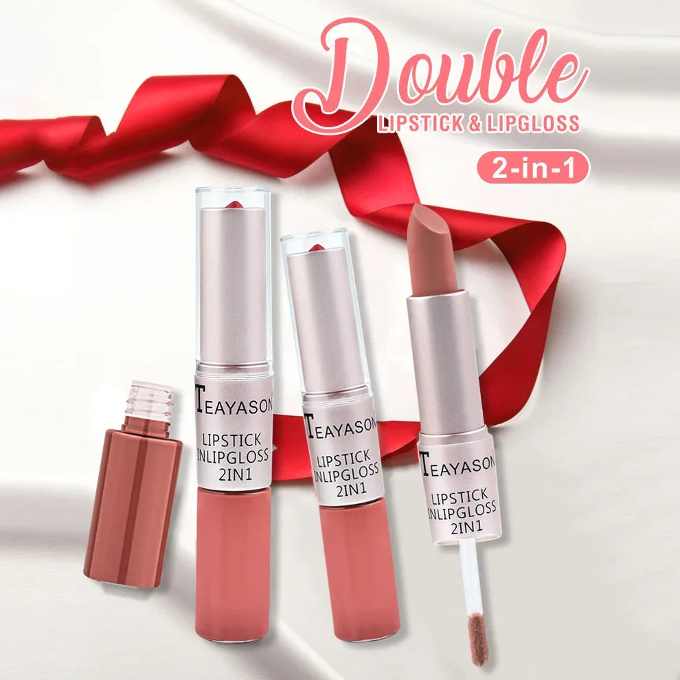 1PC Pink Lipstick Sexy Lip Gloss 2 in 1 Lip Tint Waterproof Long -Lasting Moisture Red Lip Matte Lipstick MakeUp for Women