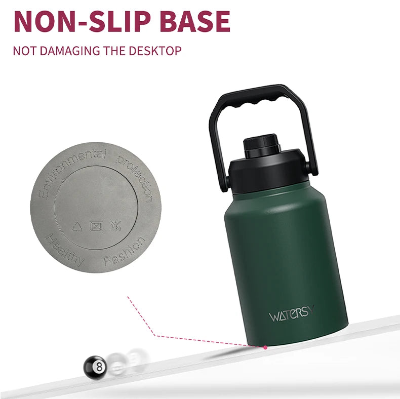WATERSY 64/87/128oz Insulated Water Bottle Keep Cold for 48H 2L Large Stainless Steel Thermos with Handle for Gym Hiking Camping