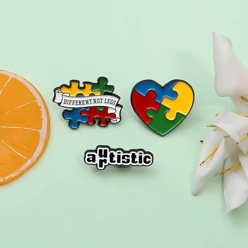 Autism Awareness Puzzle Enamel Pins Introvert Caring For Mental Health Metal Brooches Lapel Badges Jewelry Gifts For Friends