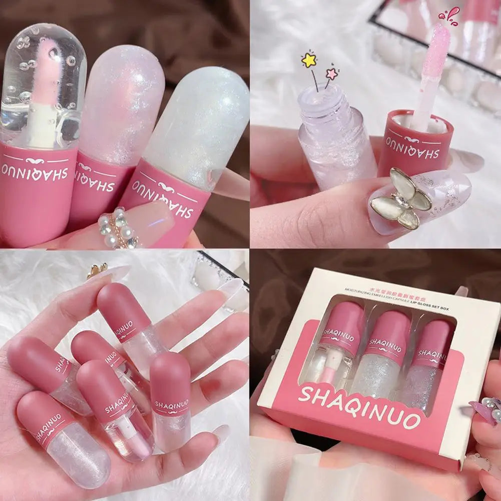 4Colors Lip Gloss Set Water-Gloss Lip Glaze, Moisturizing, Waterproof, Non-Stick Cup, High Pigment & Long-Lasting