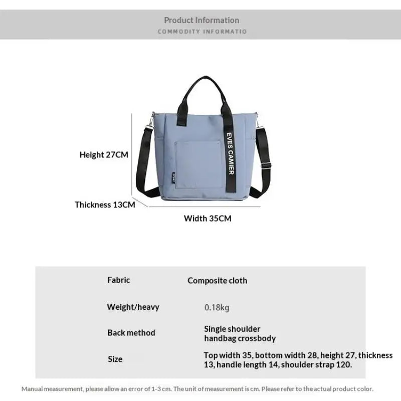 New Casual Tote Large Capacity Shoulder Bag Nylon Waterproof Canvas Handbag Simple Fashion Messenger Bags For Schoolgirl