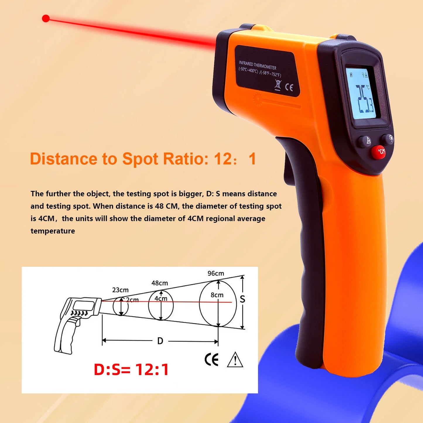 Laser Temperature Gun Infrared Thermometer Sensor Handheld Non-contact IR LCD Industrial Pyrometer Digital BBQ thermometer400 °C