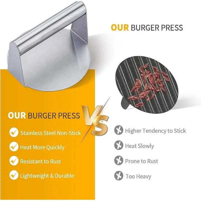 Stainless Steel Smash Burger Press with Handle Circular Meat Press Mold Hamburger Pressing Tool Kitchen Accessories Household
