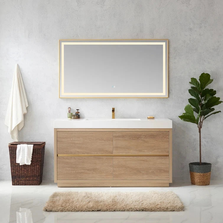 /60 Inch Furniture Bathroom Floor Standing Storage Cabinet Single Sink Bathroom Vanity Cabinet Set With Countertop