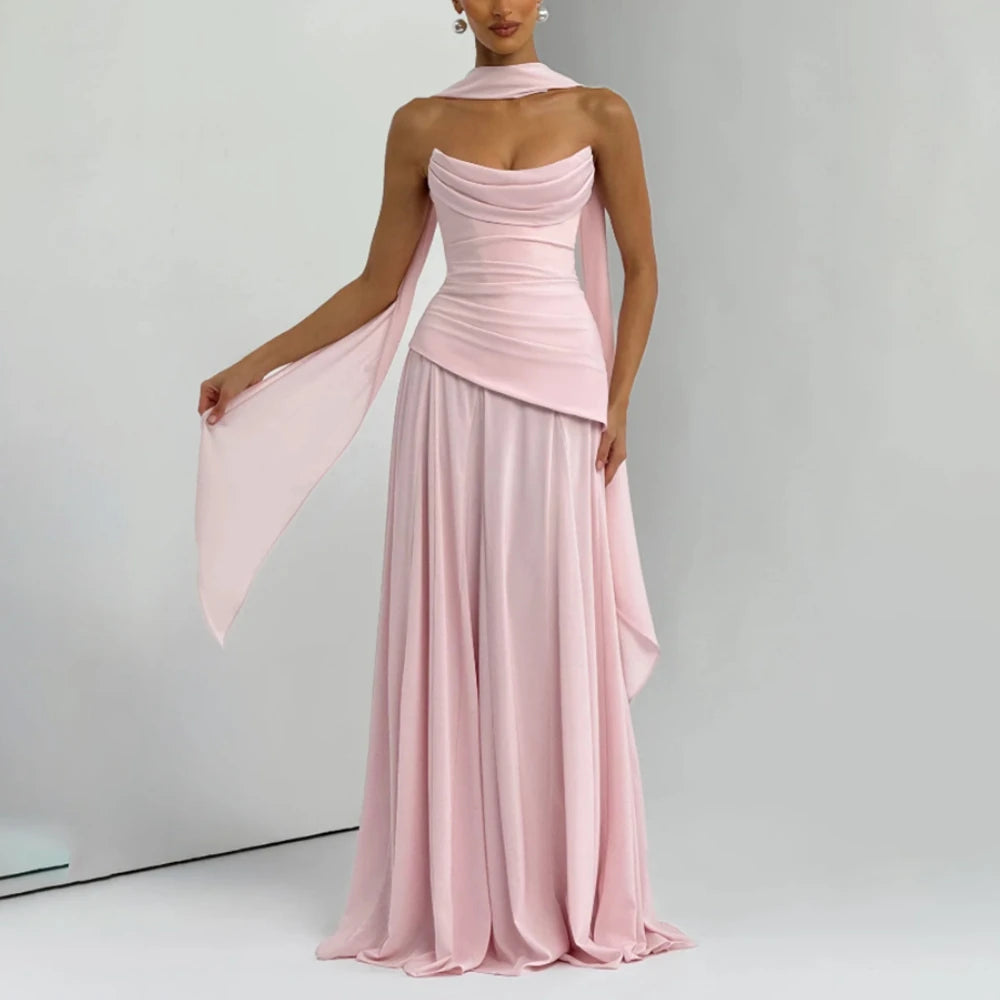 Wedding Guest Dresses for Women 2026 Strapless A Line Formal Party Gowns with Scarf Backless Long Evening Dress Customized