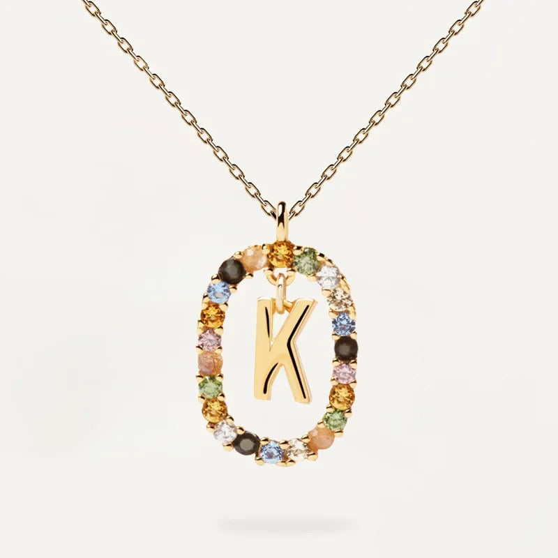 925 Sterling Silver Gold Letters A - Z Initial M S C K Alphabet Pendente Long Chain Necklace Say My Name Fine Jewelry