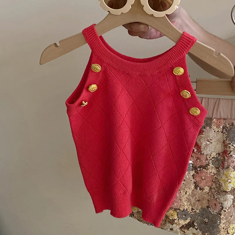 Summer Set Top 2024 New Girls Design Tank Top Flower Short Skirt Set Baby Girl Sweet Cute Temperament Clothes