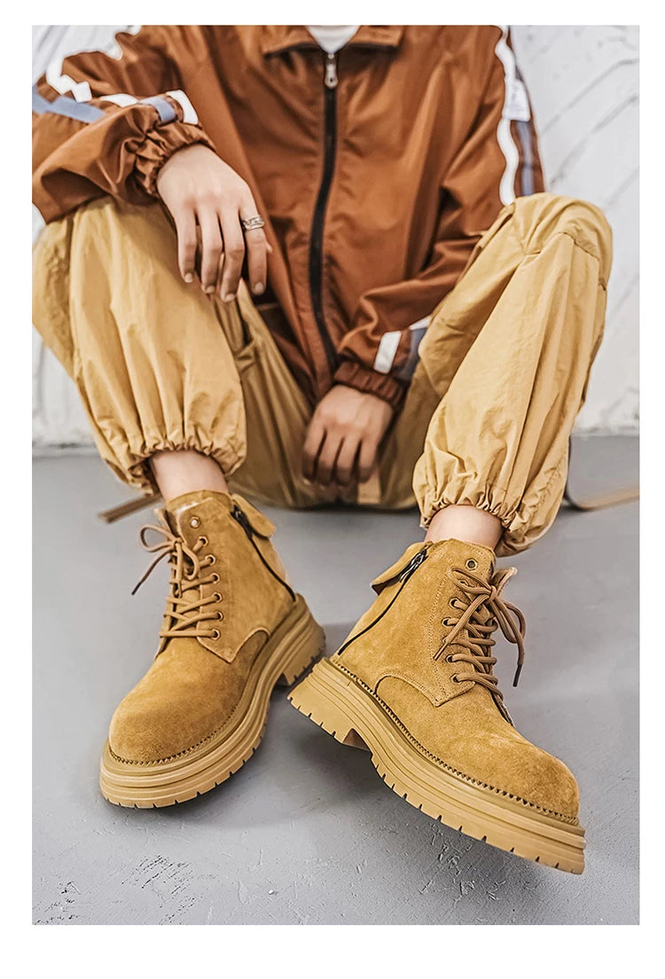 Men's high-quality suede horse boots outdoor casual leather boots thick soled English style short boots fashionable work boots