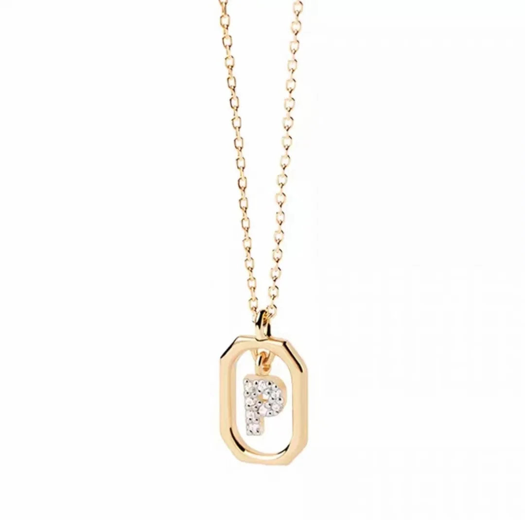 925 Sterling Silver Letter Necklace with 26 English Letter Zircon Pendant Geometric Design Personalized Necklace Luxury Jewelry