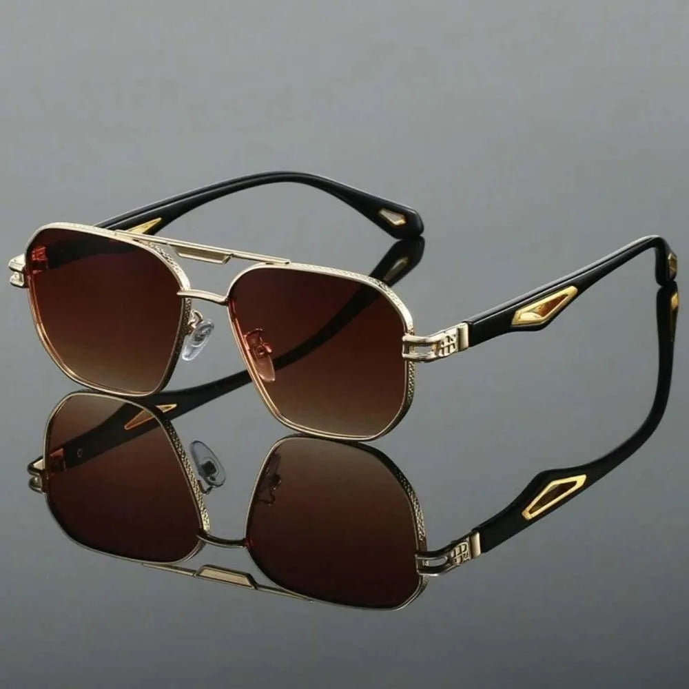 Retro Double Bar Sunnies Square Frame Sunshade Eyewear Unisex Polarizing Lens Sunglasses PC Decorative Anti-UV Glasses Summer