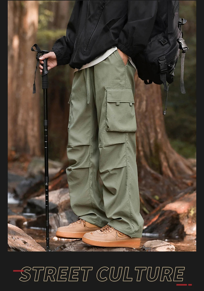 Pants men's four seasons tide loose work pants hundred straight sports paratrooper pants drawstring punch casual pants