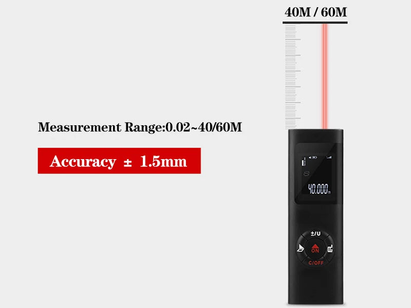 40M/60M Mini Smart Laser Distance Meter Measure Infrared Rangefinder USB Rechargeable Portable Handheld Laser Range Finder Tools