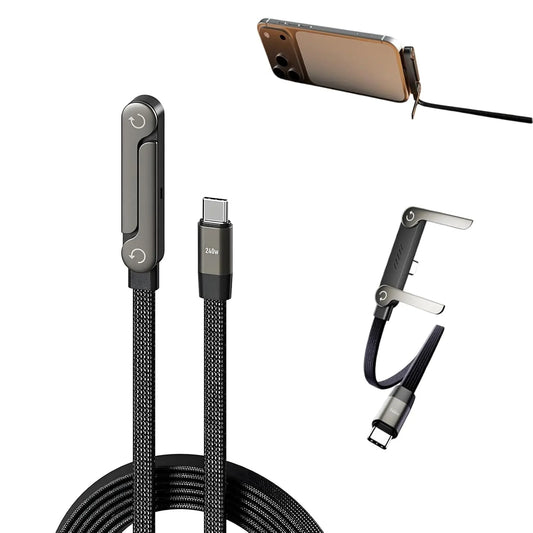 2-in-1 Invisible Stand Charging Cable Multi Charger Cord with Type C Multi-Angle Adjustable Stand 240W Fast Charging