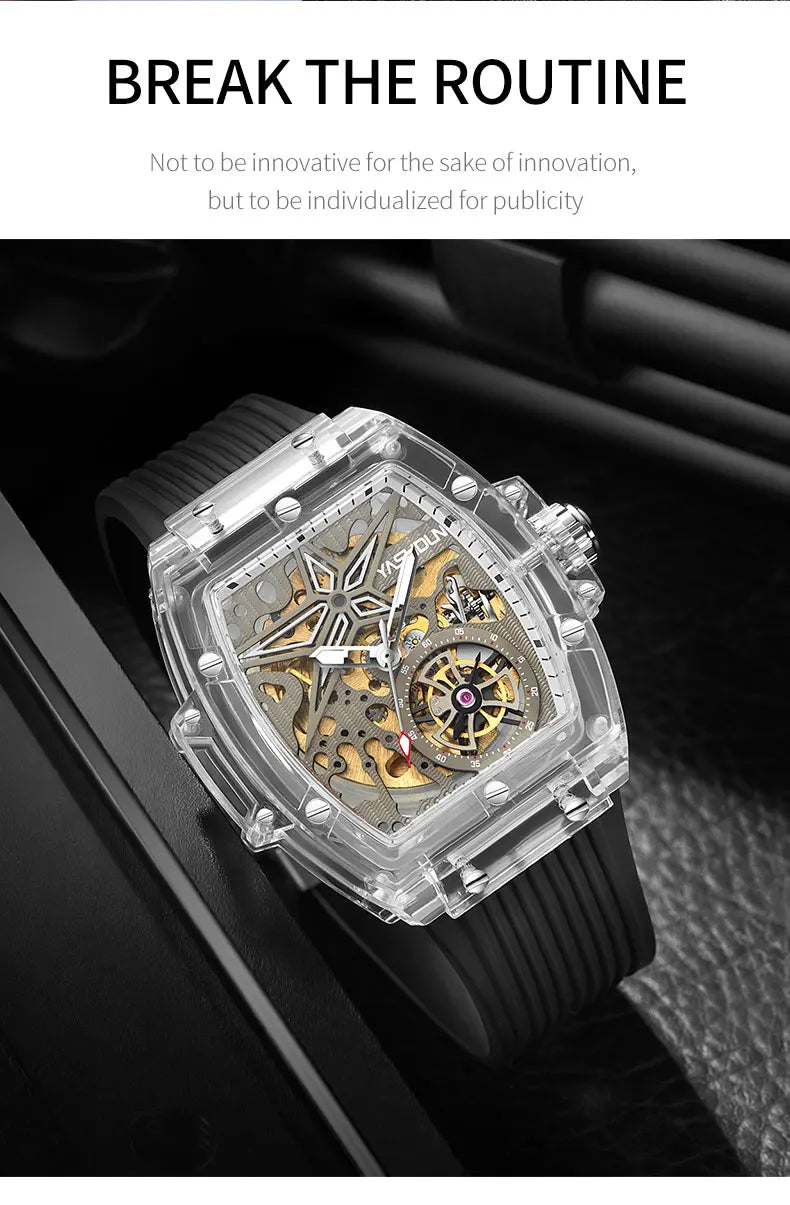 Automatic Mechanical Watch for Man Business Watch Double Side Hollows Skeleton Tourbillon Transparent Mechanical Men's Watch