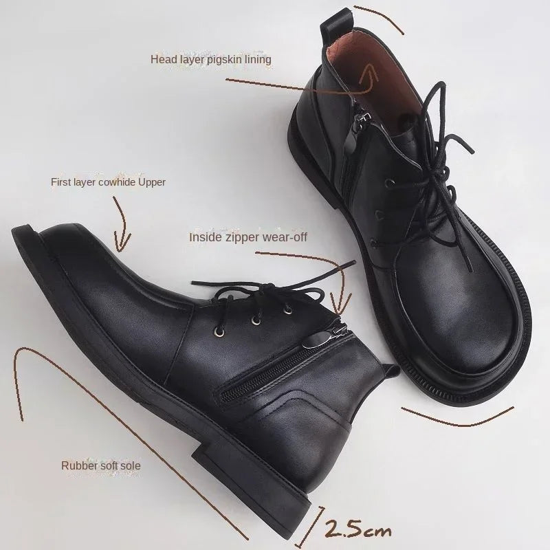 Genuine Leather Shoes Men's Wide Toe Business and Leisure women's plus size 43 42 Short Boots Cowhide Single Ankle Boots