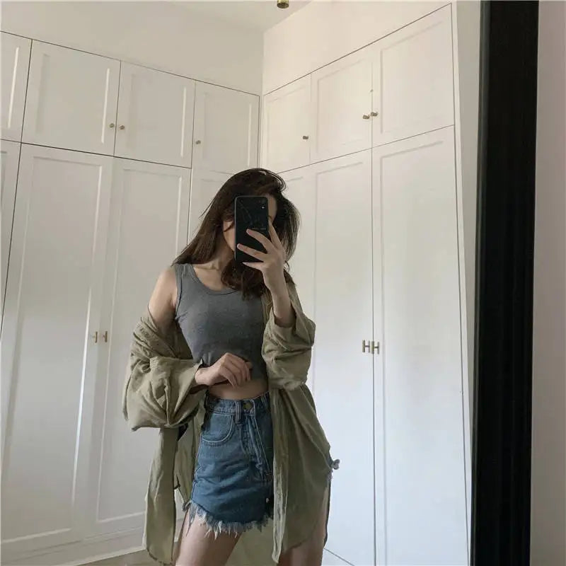 Summer Crop Sexy Tops Women 2022 Women Y2k Aesthetic Clothes Sleeveless Short Vests White Black Grey Korean Harajuku Tank Top