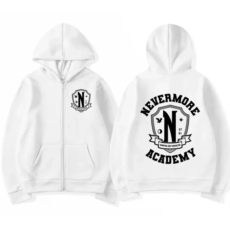 Nevermore Academy Wednesday Addams Zipper Hoodie Casual Fashion Zip Up Sweatshirts Women's Hoodie Top Spring Autumn Coats